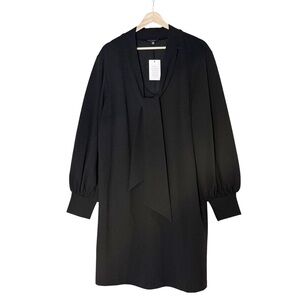 Eloquii Tie Neck Long Puff Sleeve Black Shift Dress Size 18 / 20 NWT minimalist